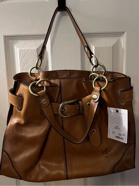 Patricia Nash Tan Leather Shoulder Bag with Brass Rings